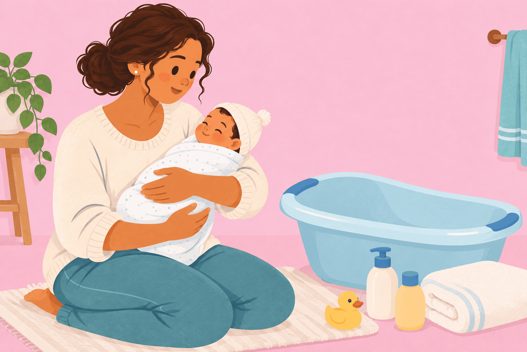Illustration about bathing a newborn
