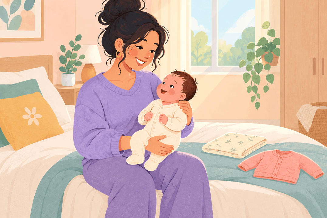 Illustration about dressing a newborn
