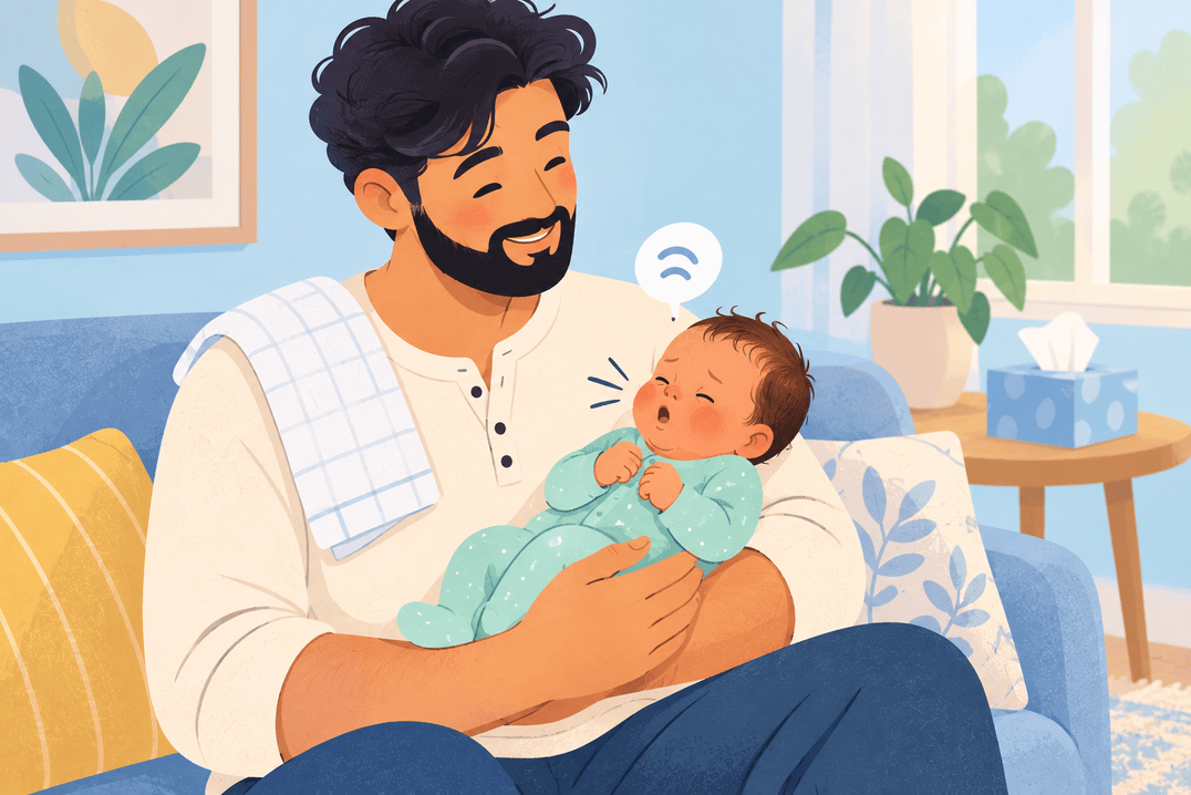 Illustration about newborn sneezing and hiccups