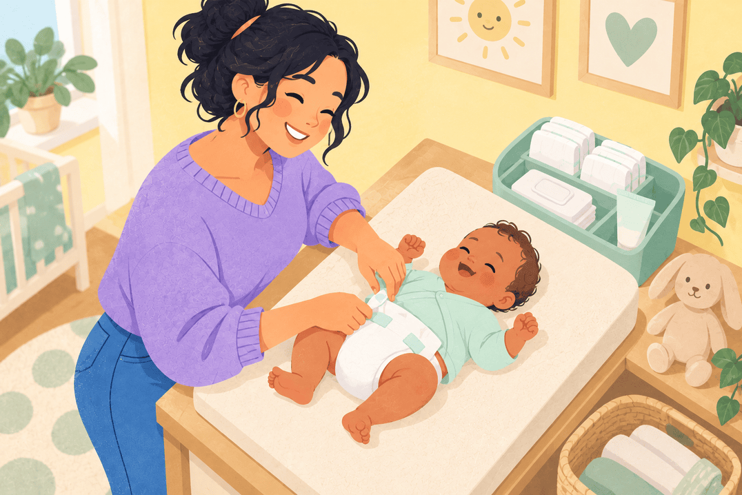 Illustration about changing newborn diapers