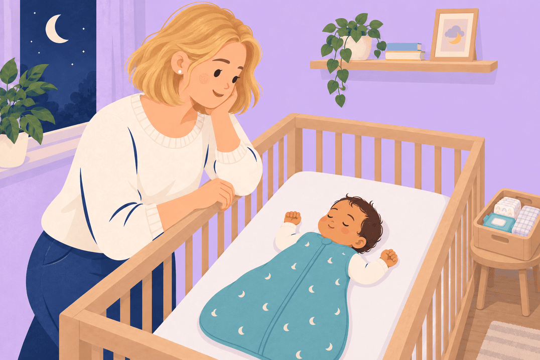 Illustration about newborn care at night