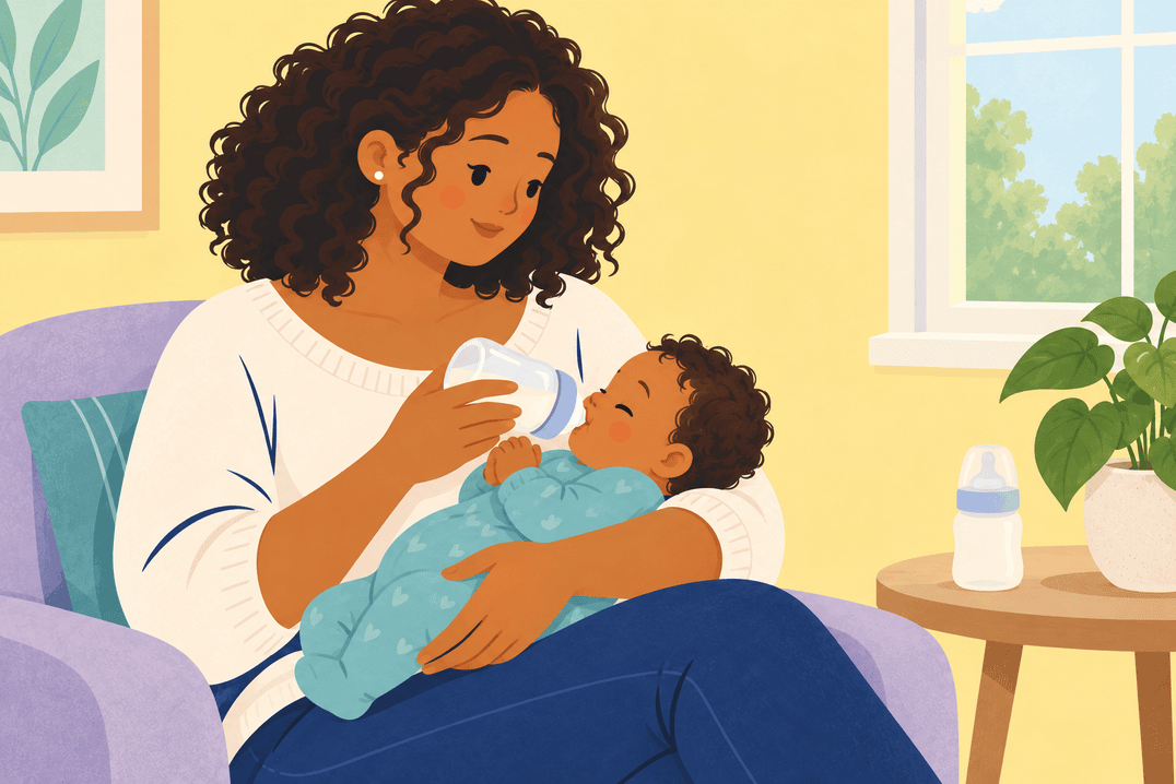 Illustration about introducing a bottle of expressed milk