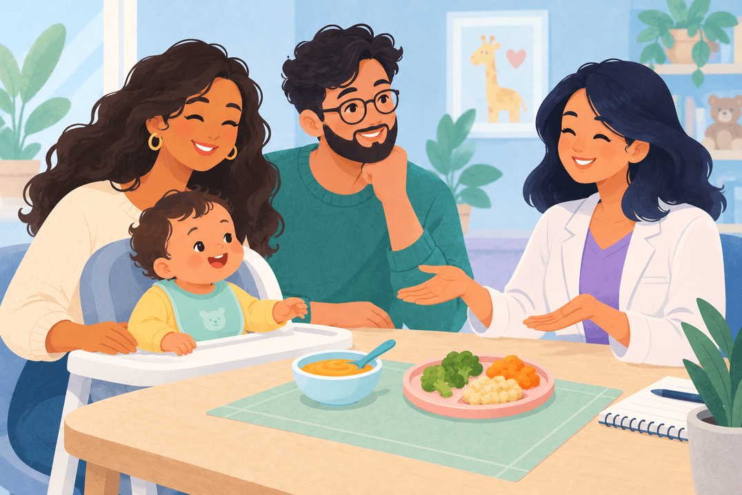 Illustration about baby-led feeding versus purees