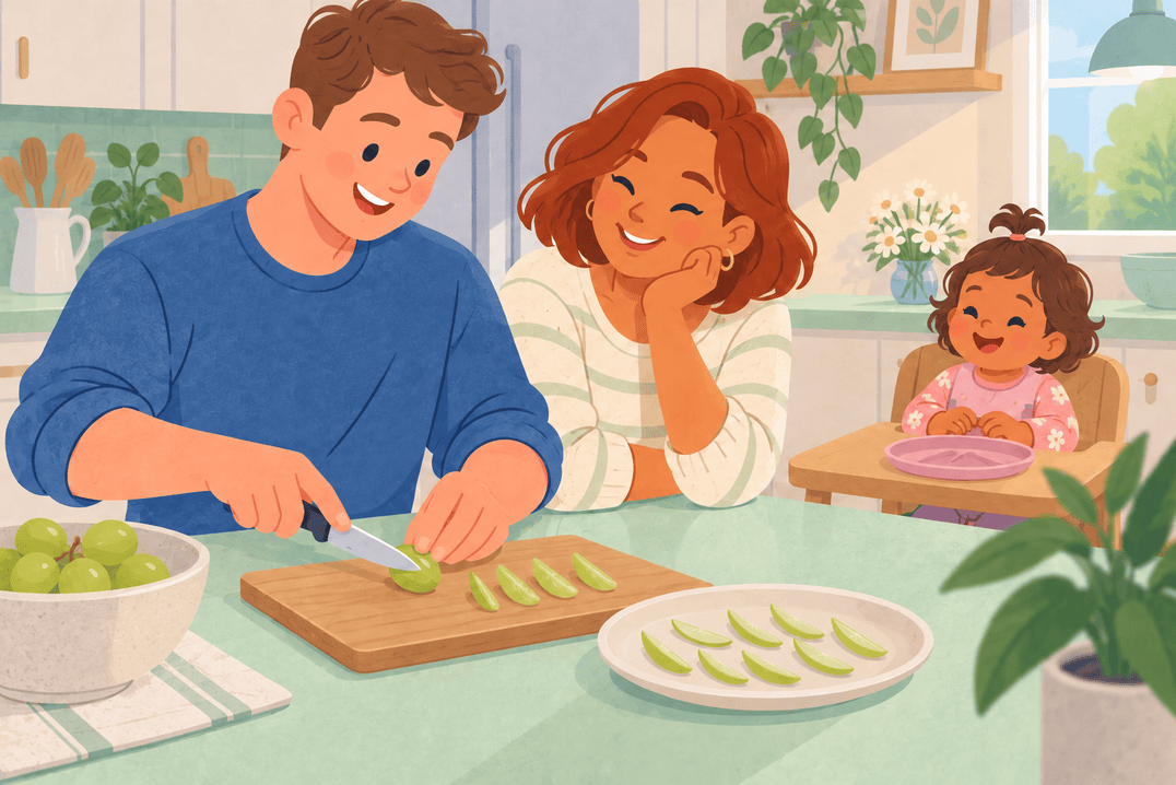 Illustration about cutting grapes for young children