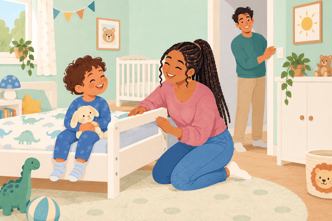 Illustration about moving from cot to bed