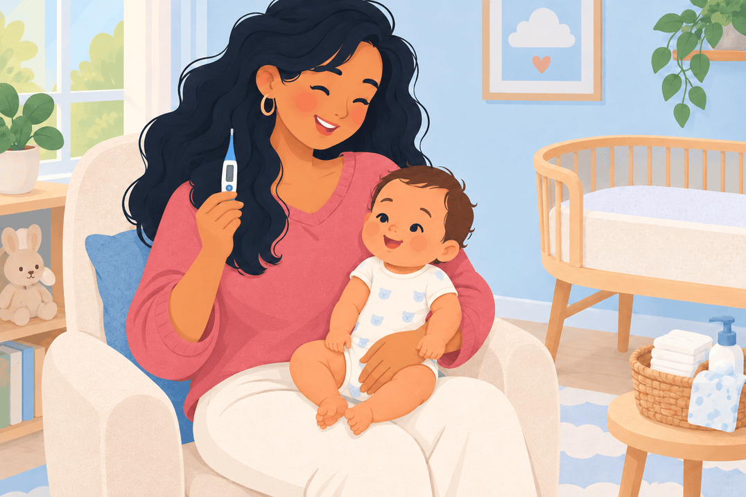Illustration about taking a baby's temperature
