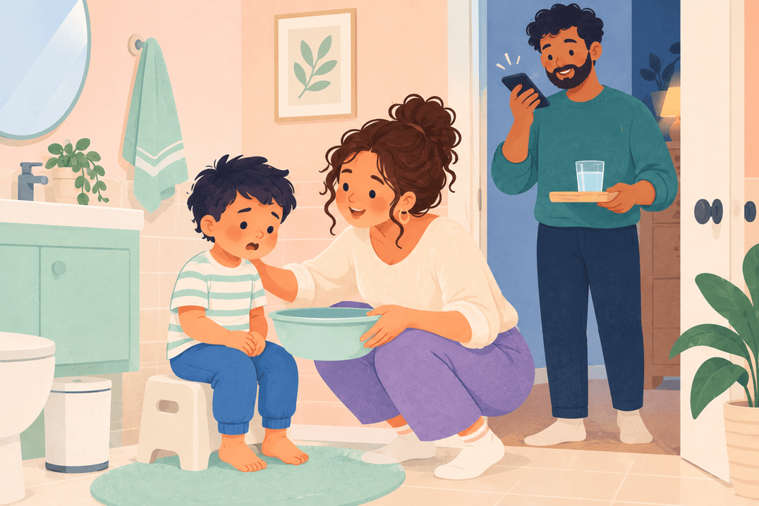 Illustration about vomiting in young children