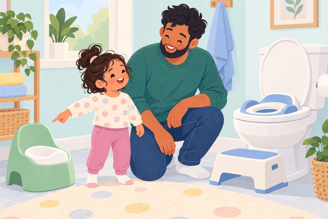 Illustration about potty versus toilet seat