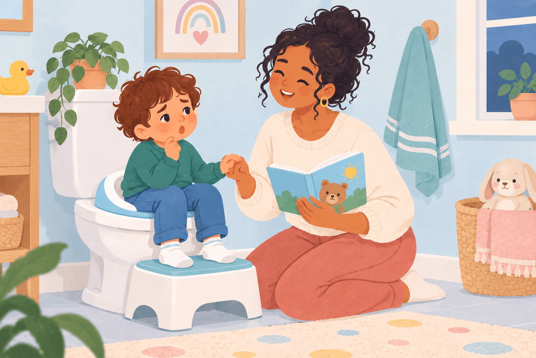 Illustration about poop fear during potty training