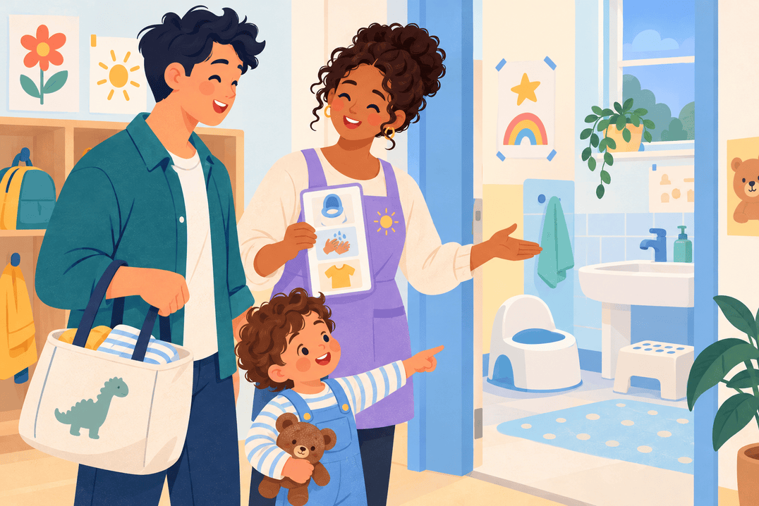 Illustration about potty training at nursery