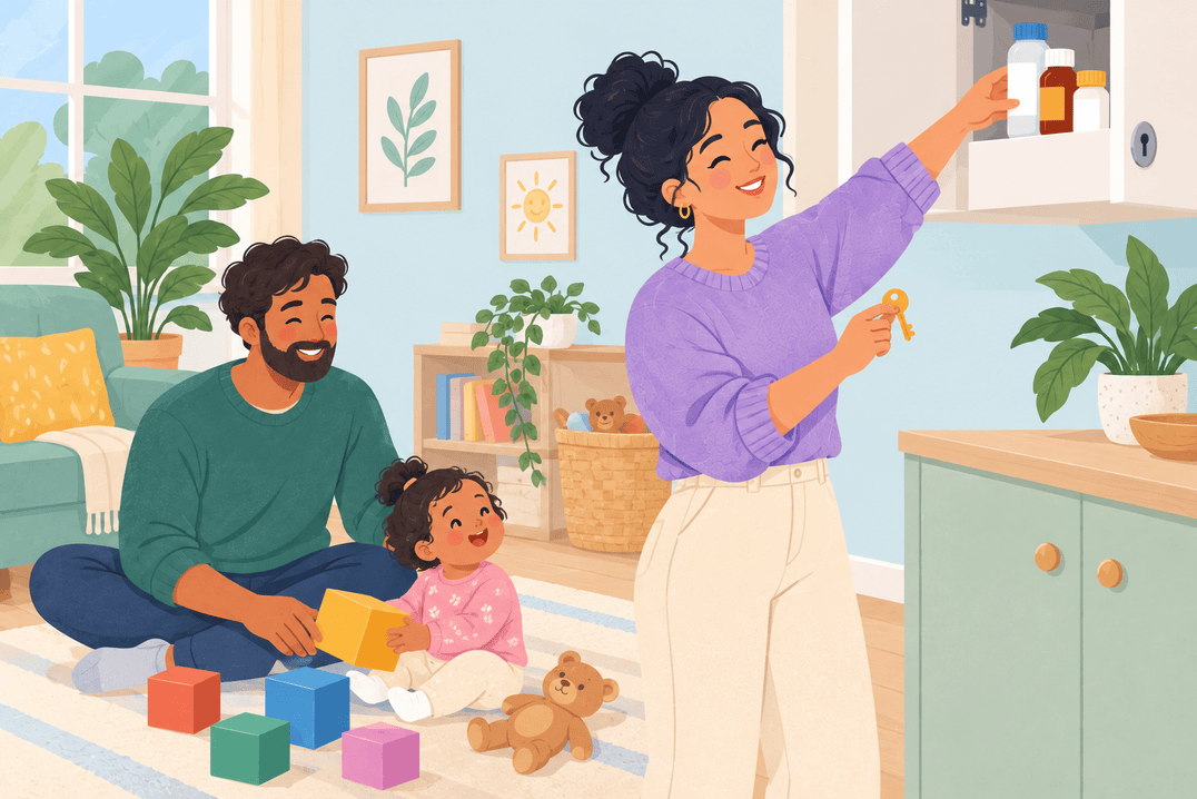 Illustration about medicines around toddlers