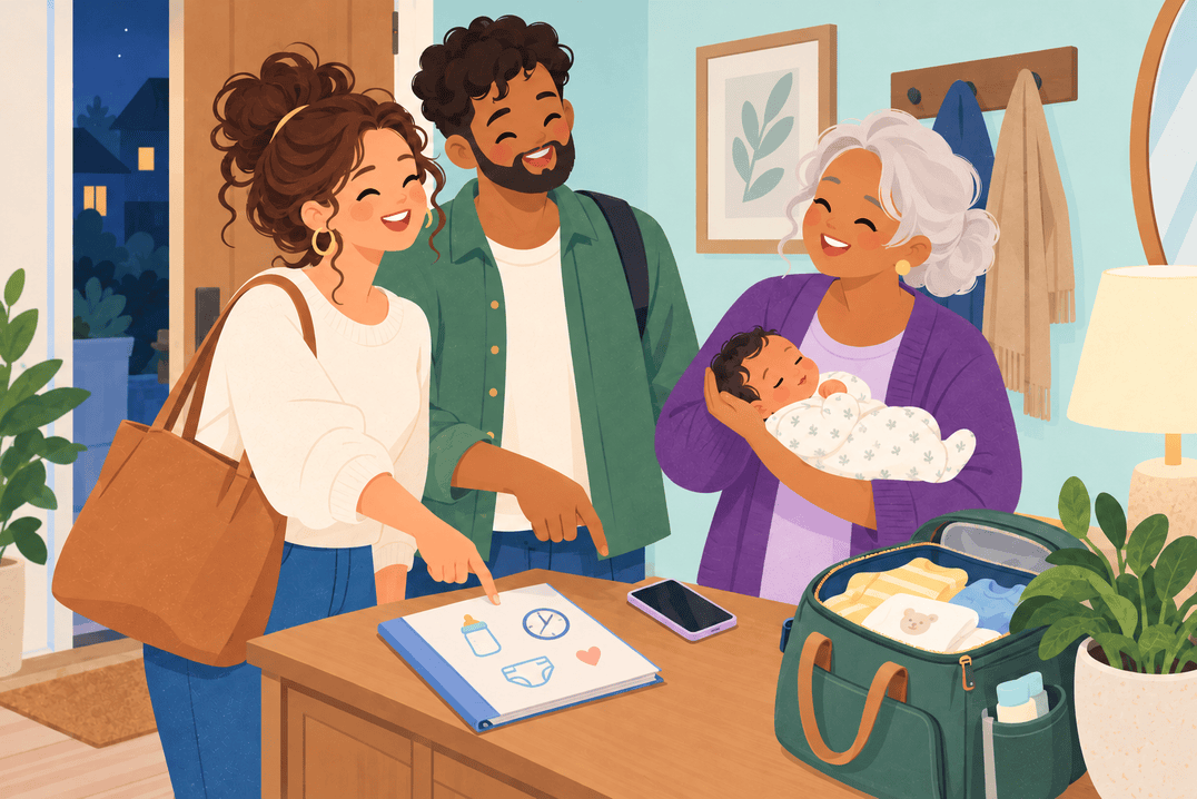 Illustration about leaving a baby with a caregiver