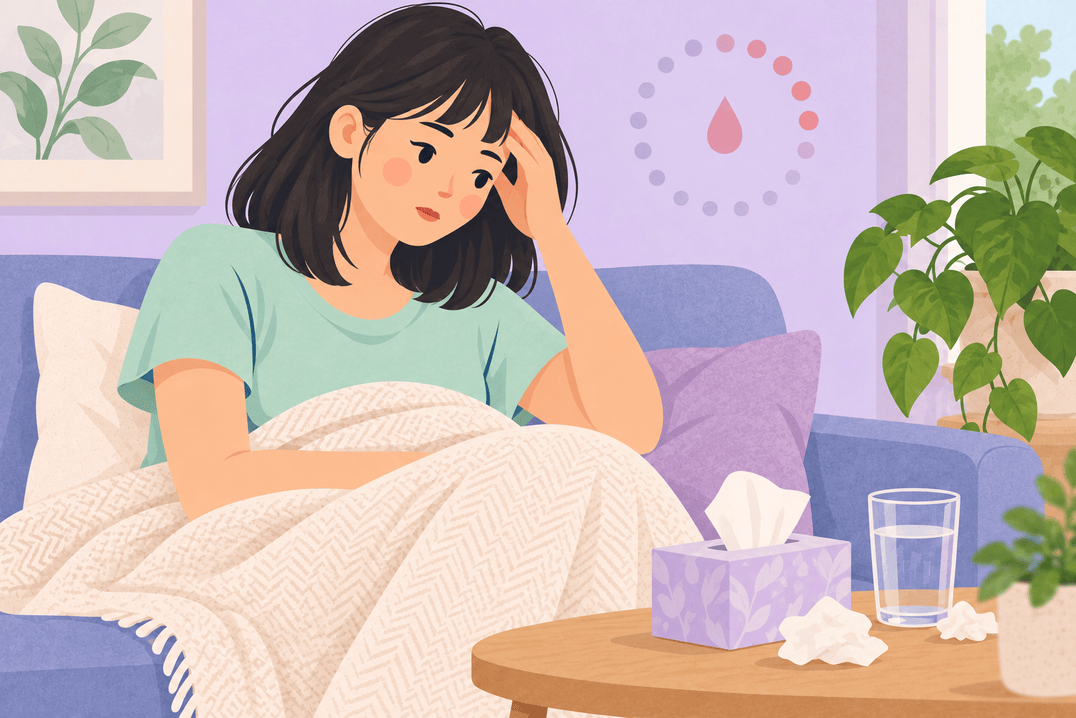 Illustration about late period after illness
