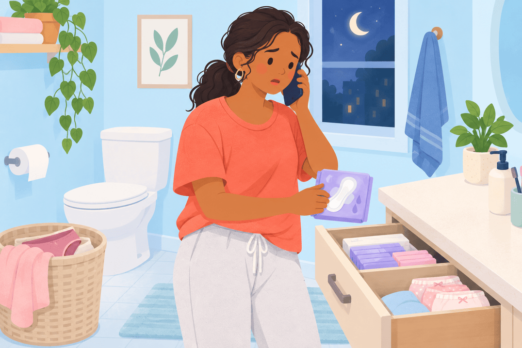 Illustration about soaking through period products