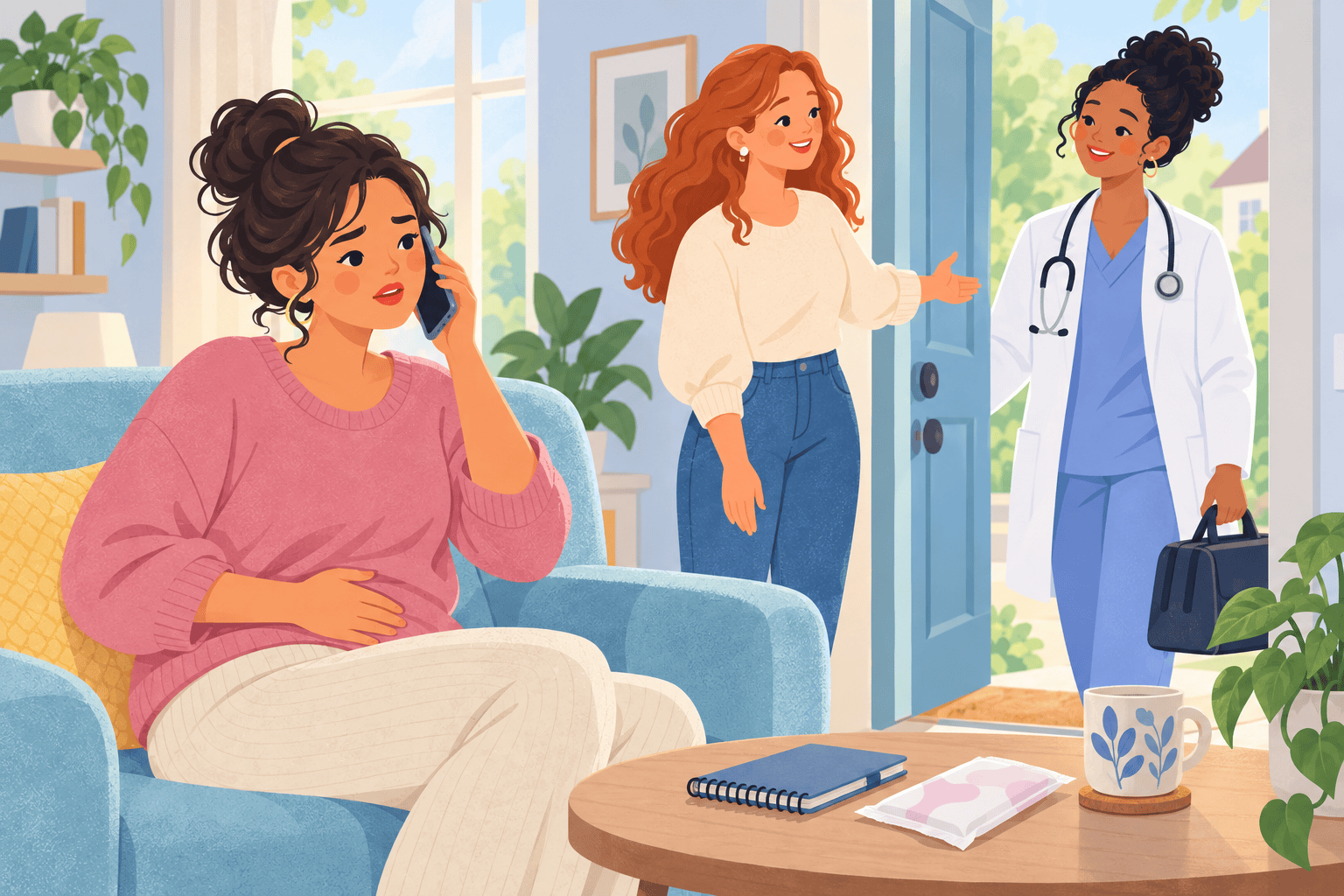 Illustration about spotting and pelvic pain