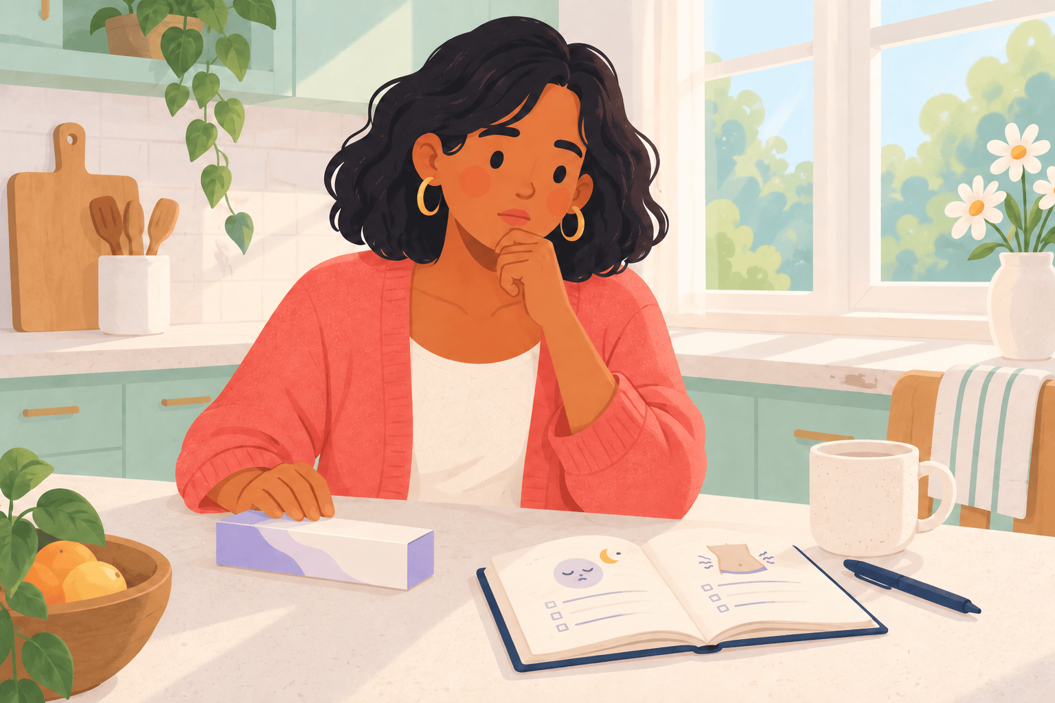 Illustration about pms versus early pregnancy symptoms