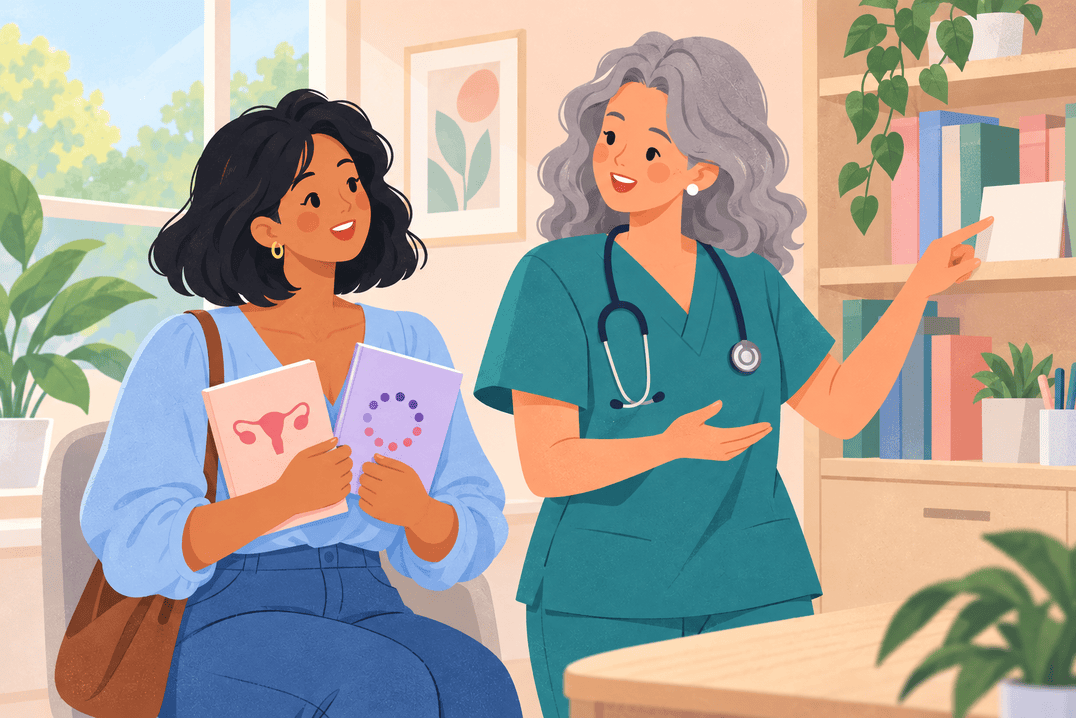 Illustration about ovarian cysts versus pcos