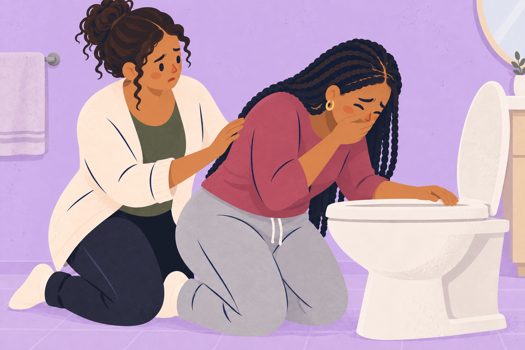 Illustration about vomiting or diarrhea on the pill