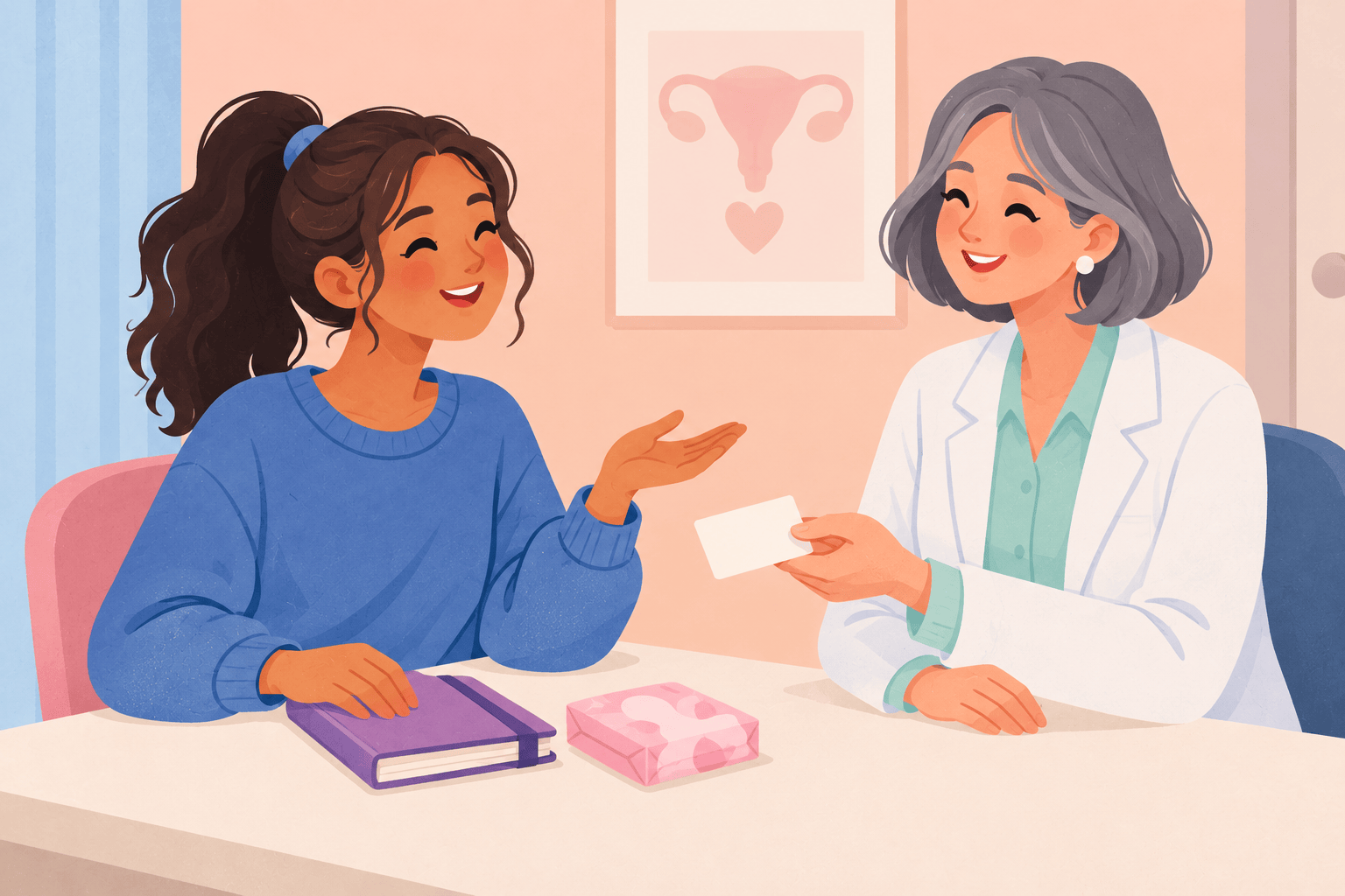 Illustration about first gynecology conversations