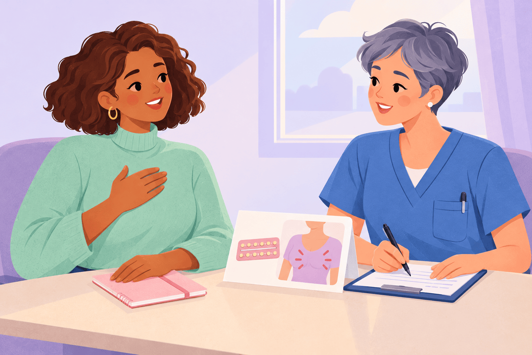 Illustration about breast tenderness on contraception