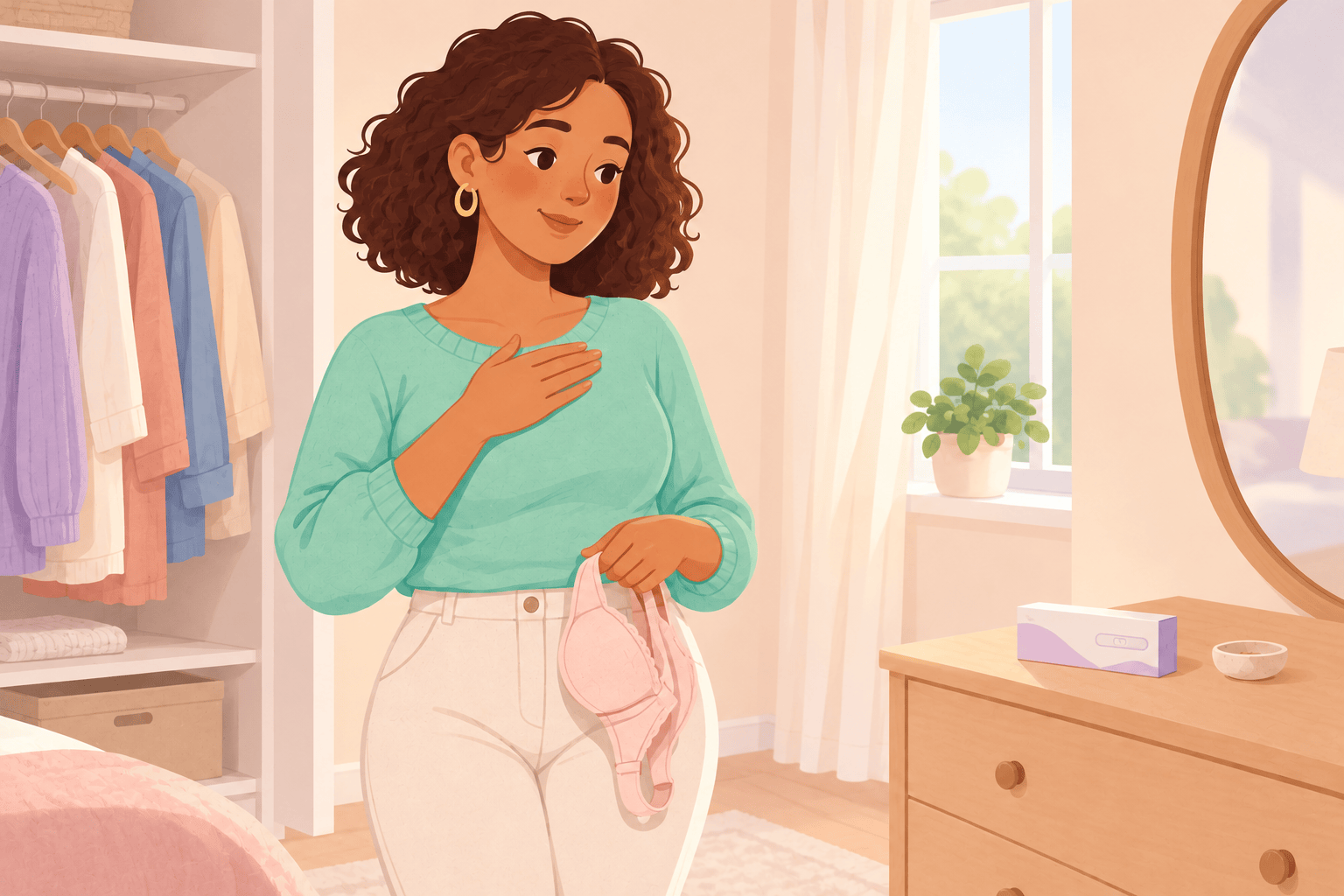 Illustration about breast changes before a positive test
