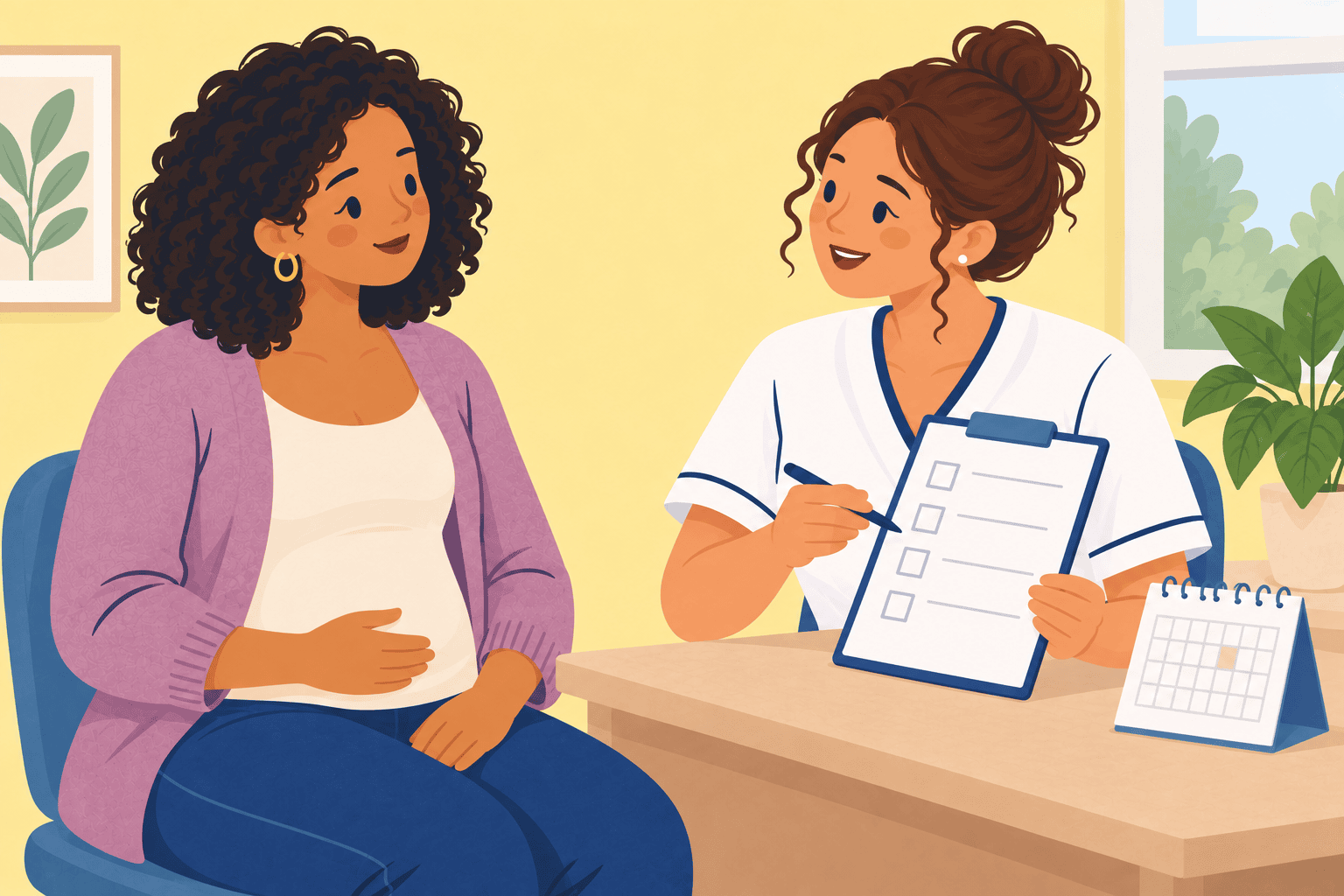 Illustration about first prenatal appointment