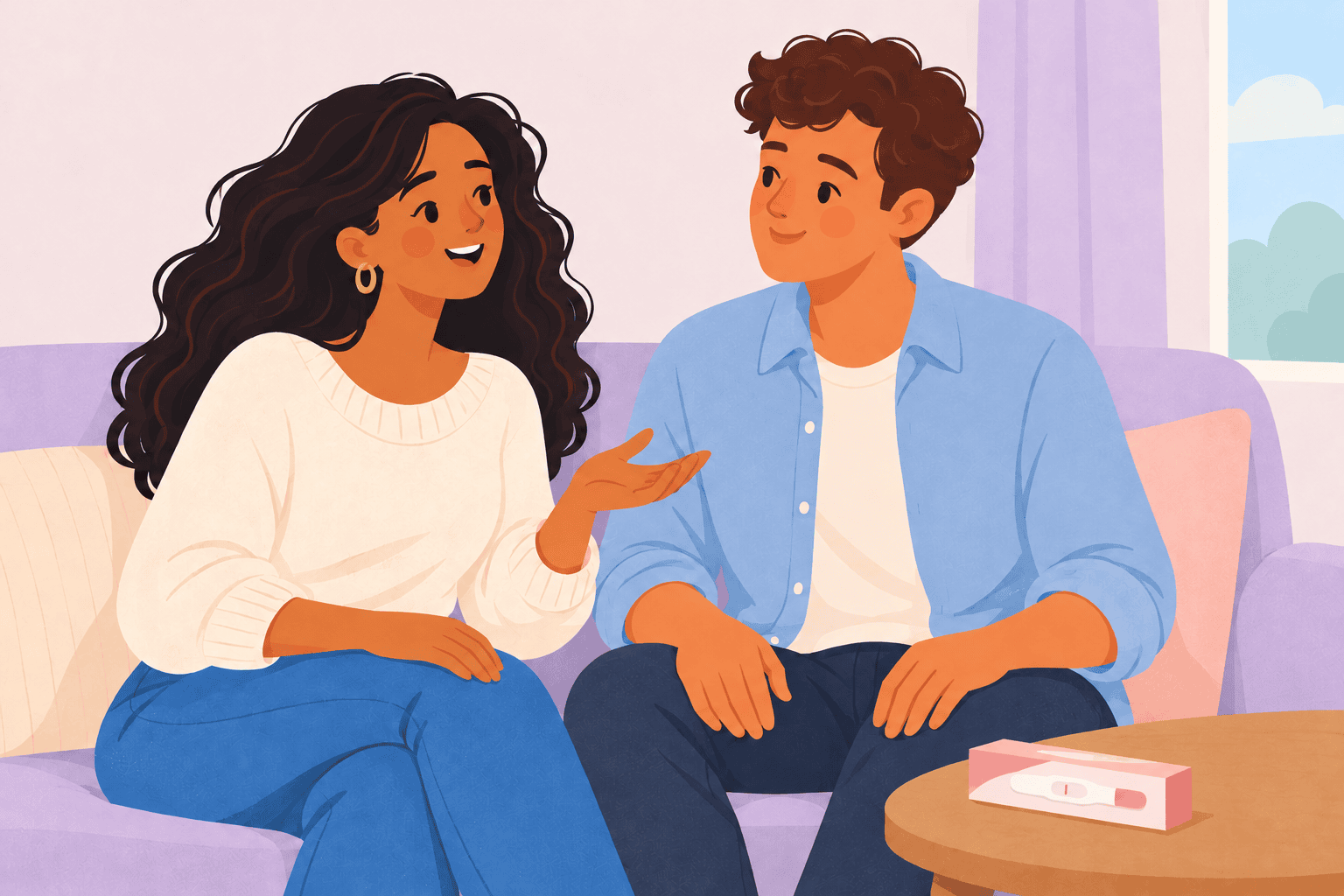 Illustration about telling your partner you are pregnant