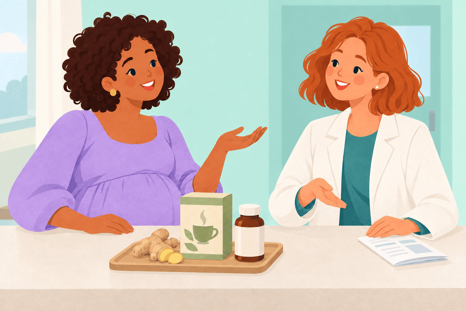 Illustration about ginger for pregnancy nausea