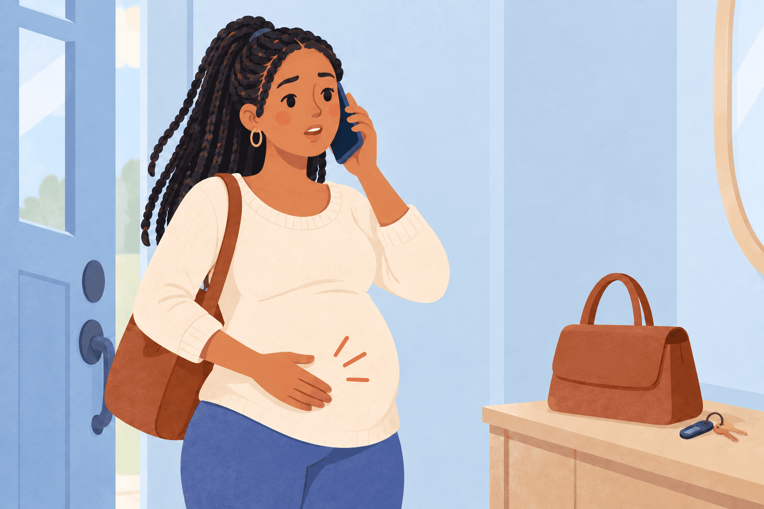 Illustration about one-sided abdominal pain while pregnant