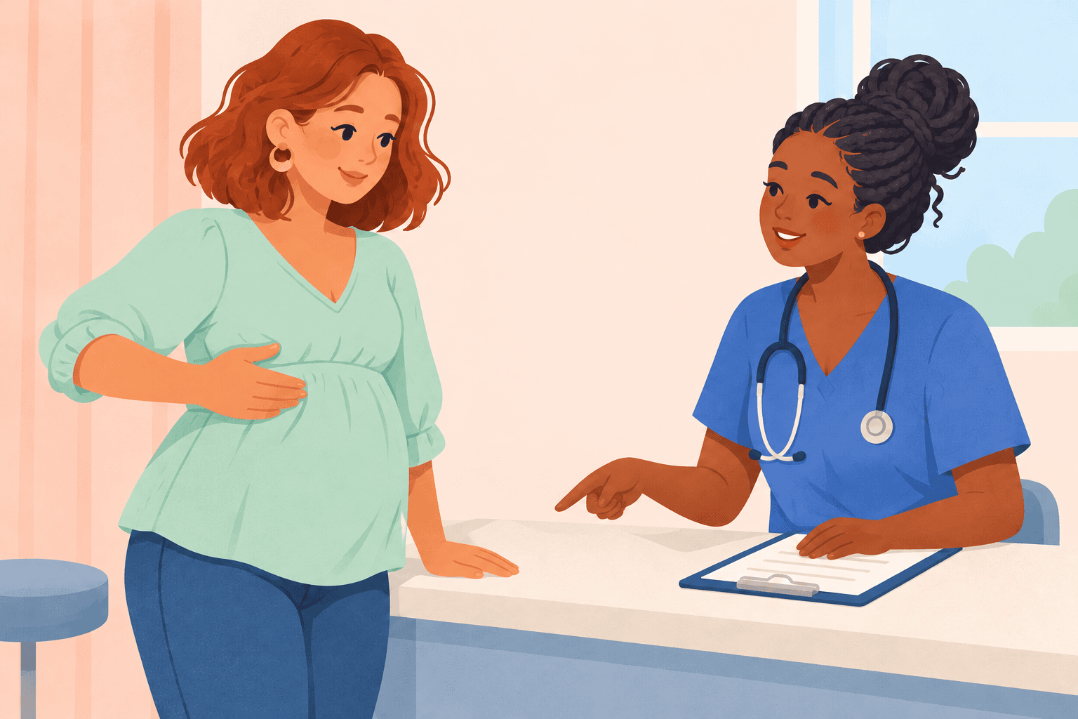 Illustration about rib pain in pregnancy