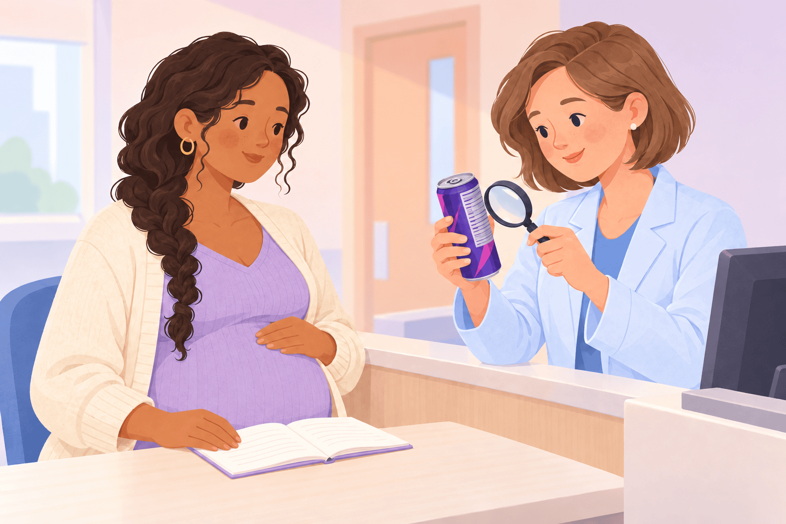 Illustration about energy drinks in pregnancy