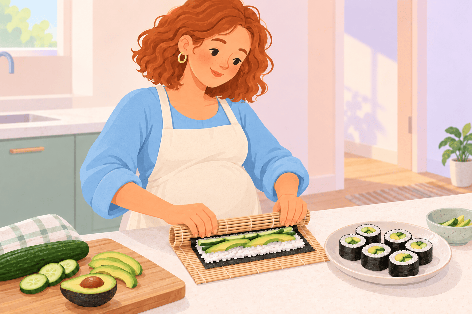 Illustration about sushi while pregnant