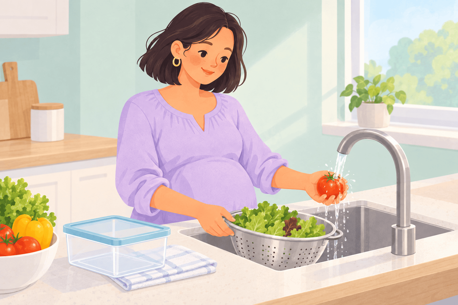 Illustration about salads and produce while pregnant