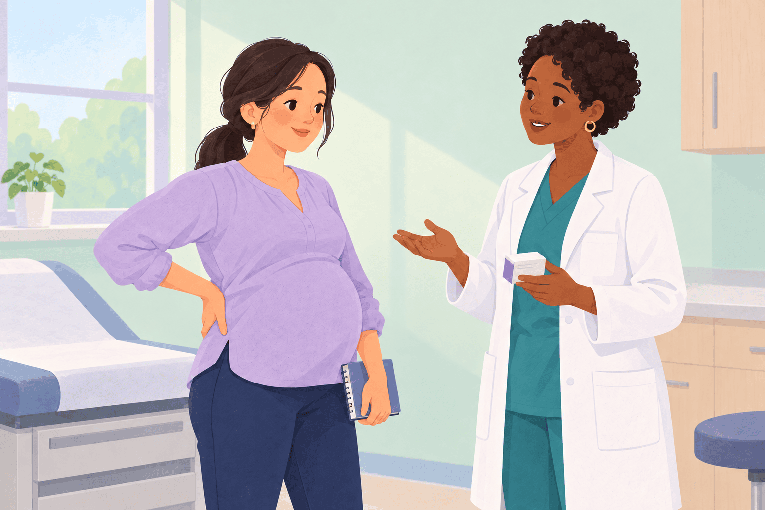 Illustration about pain relief while pregnant