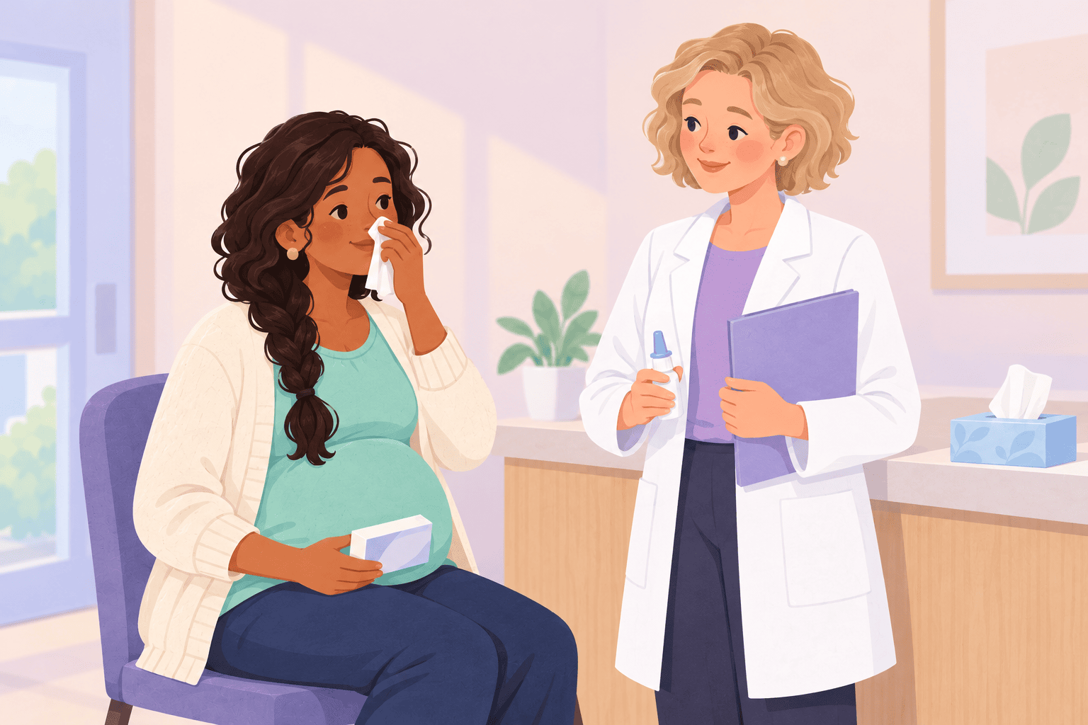 Illustration about allergy medicines while pregnant