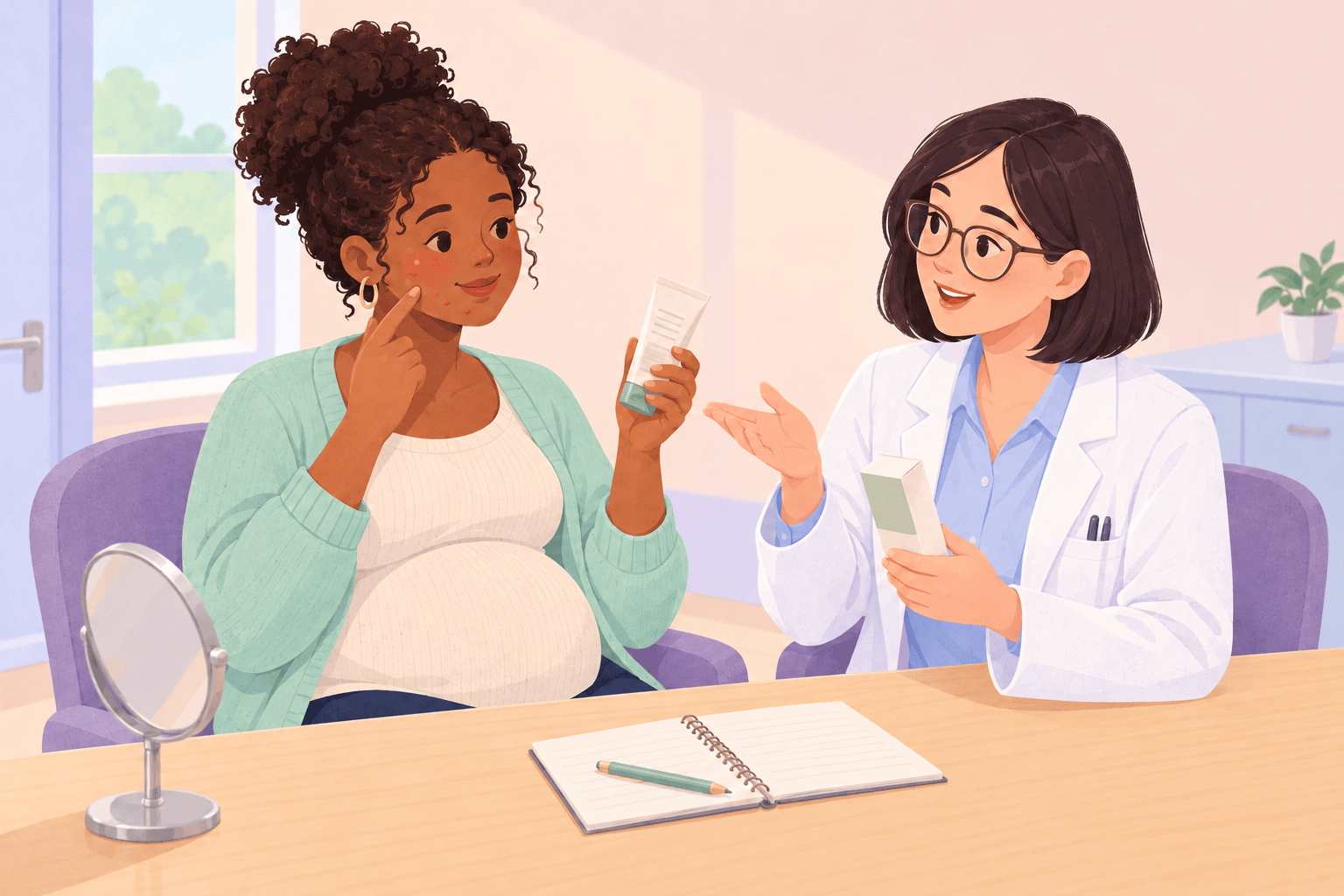 Illustration about acne treatments while pregnant