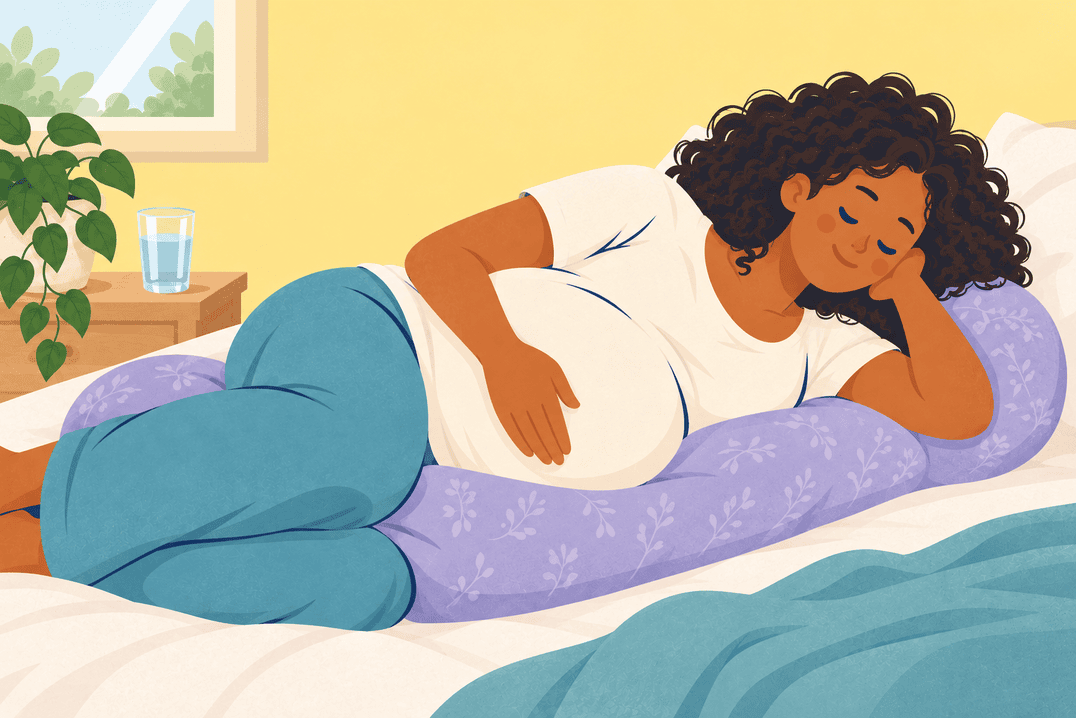 Illustration about sleeping positions in pregnancy