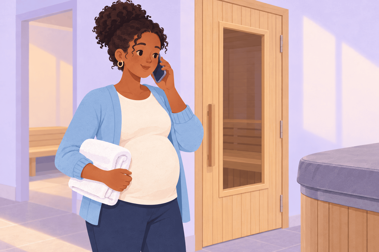 Illustration about hot tubs and saunas while pregnant