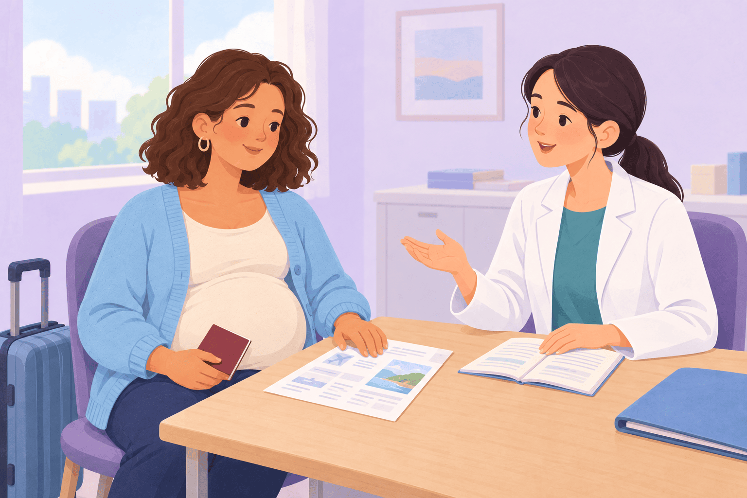 Illustration about pregnancy travel abroad
