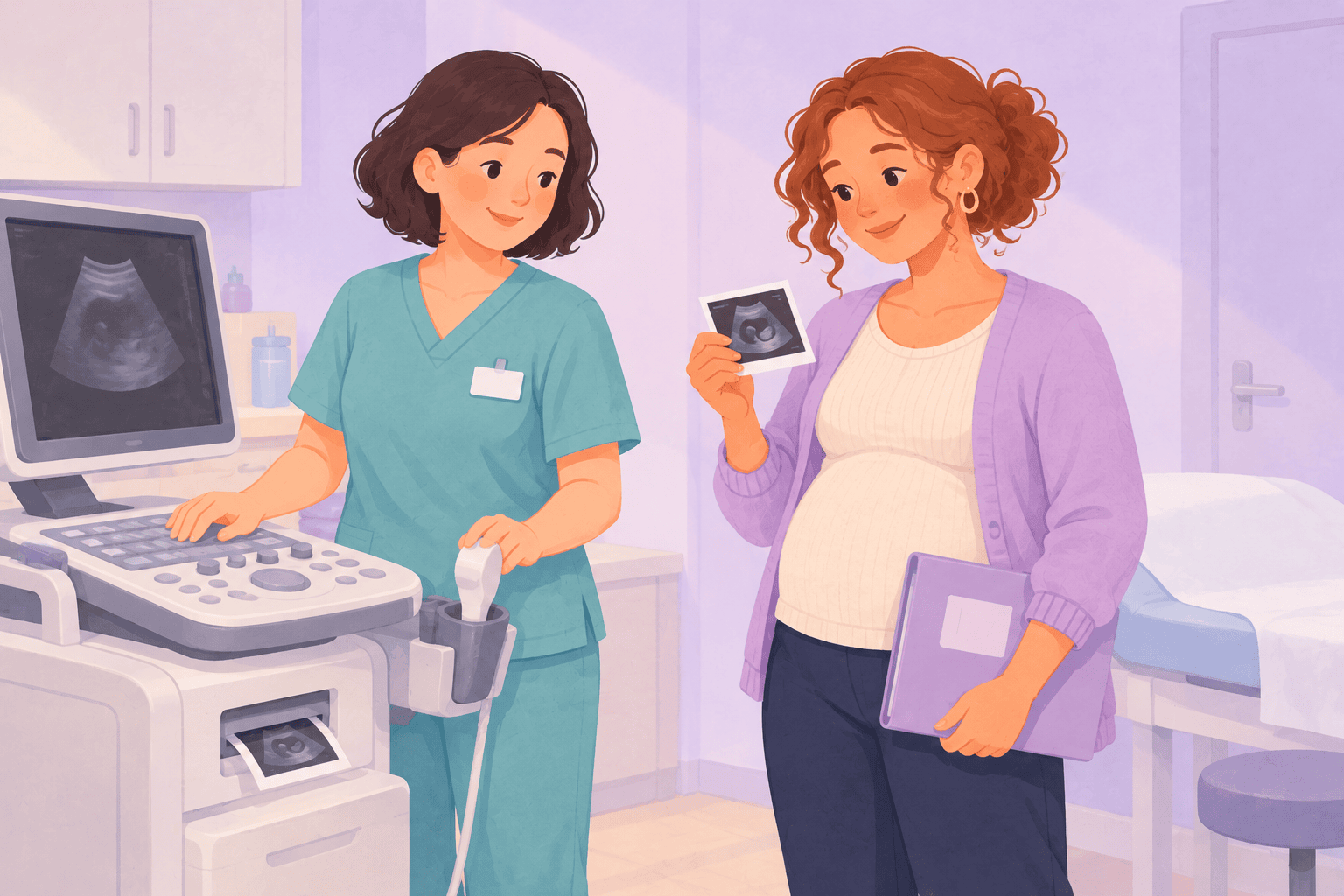 Illustration about first pregnancy ultrasound