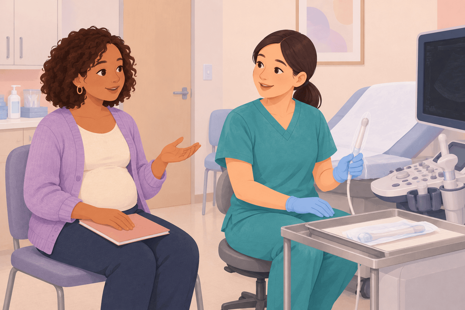 Illustration about transvaginal ultrasound in pregnancy