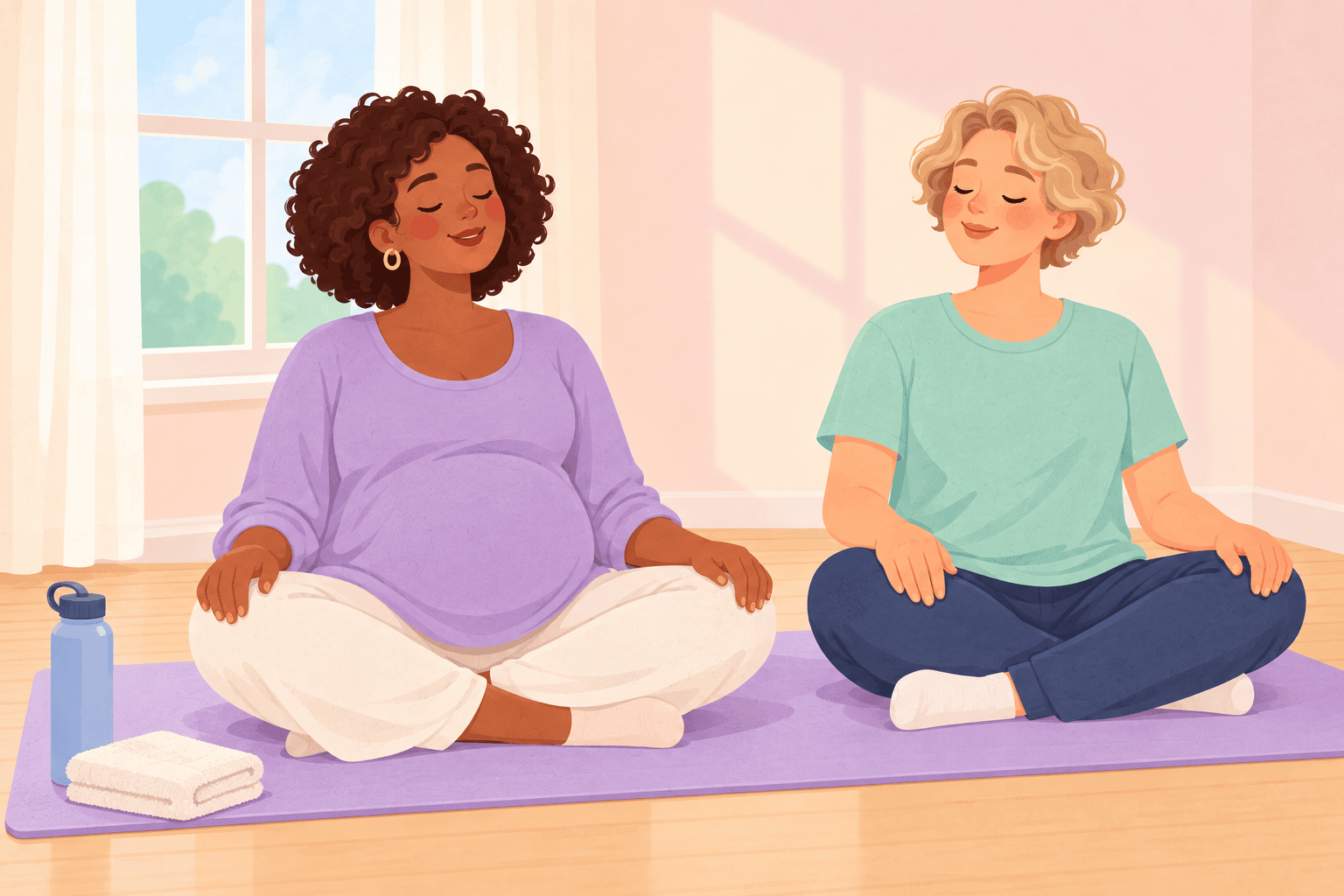 Illustration about breathing and relaxation in labor