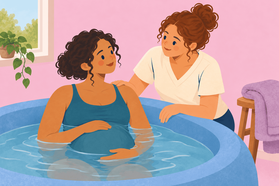 Illustration about water immersion in labor