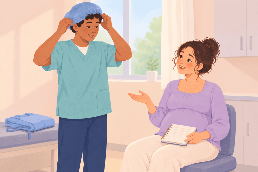 Illustration about birth partner support during a cesarean