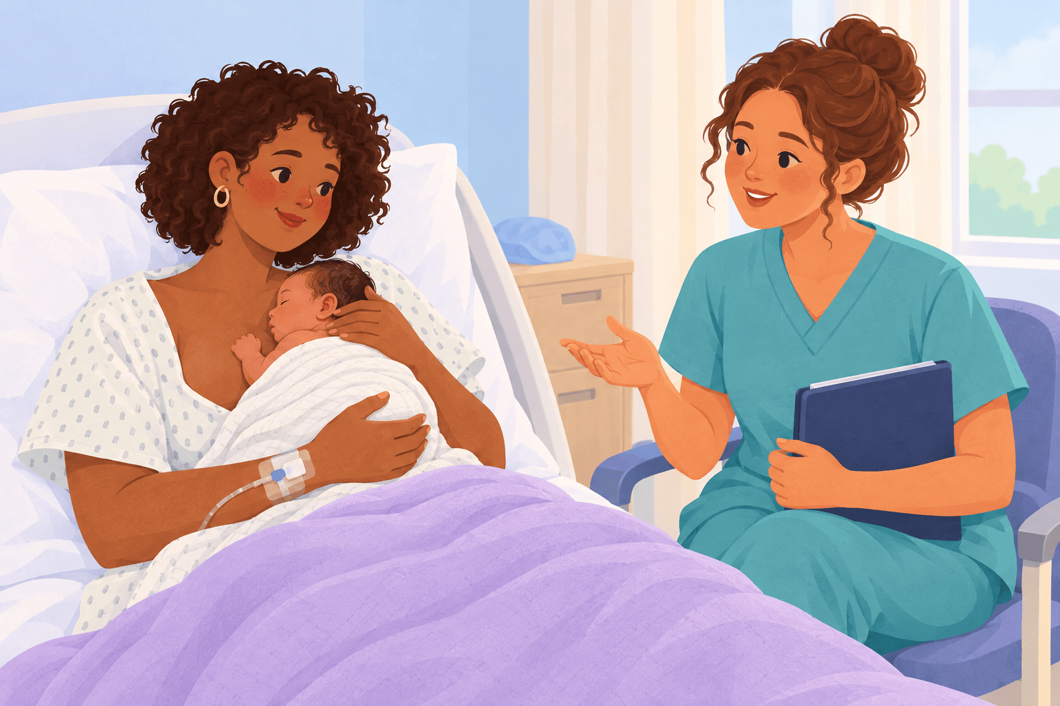 Illustration about skin-to-skin after cesarean birth