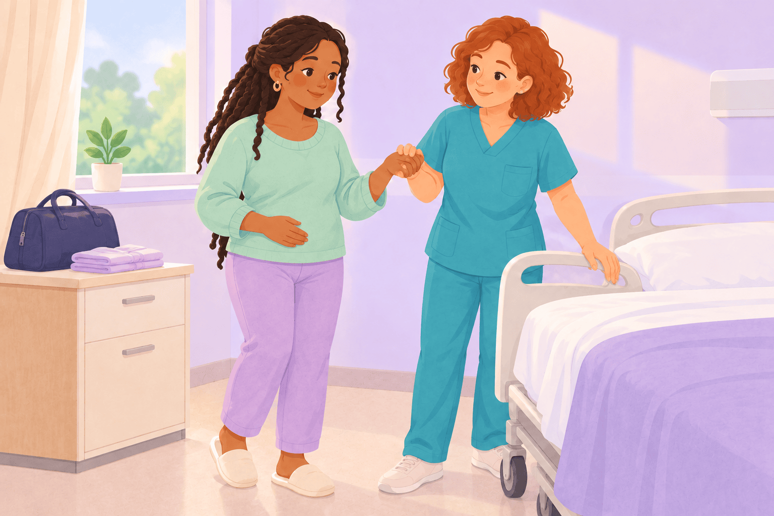 Illustration about cesarean hospital stays