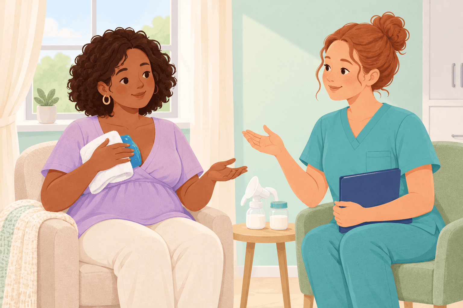 Illustration about postpartum breast engorgement