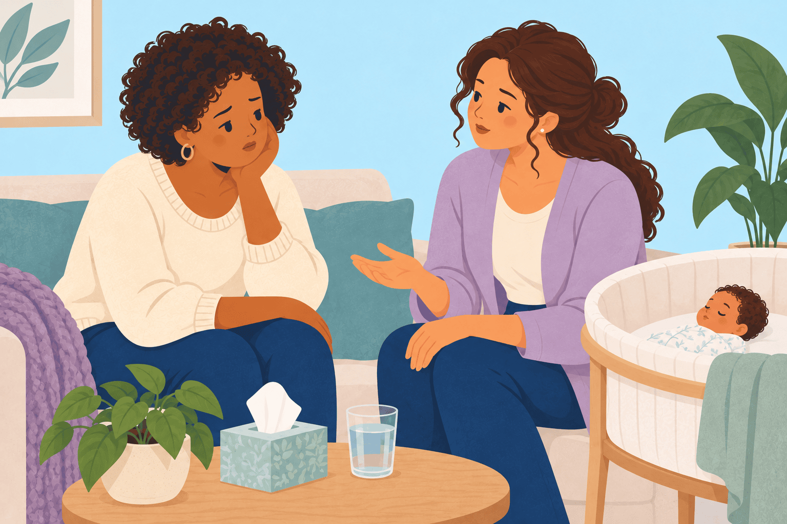 Illustration about baby blues versus postnatal depression