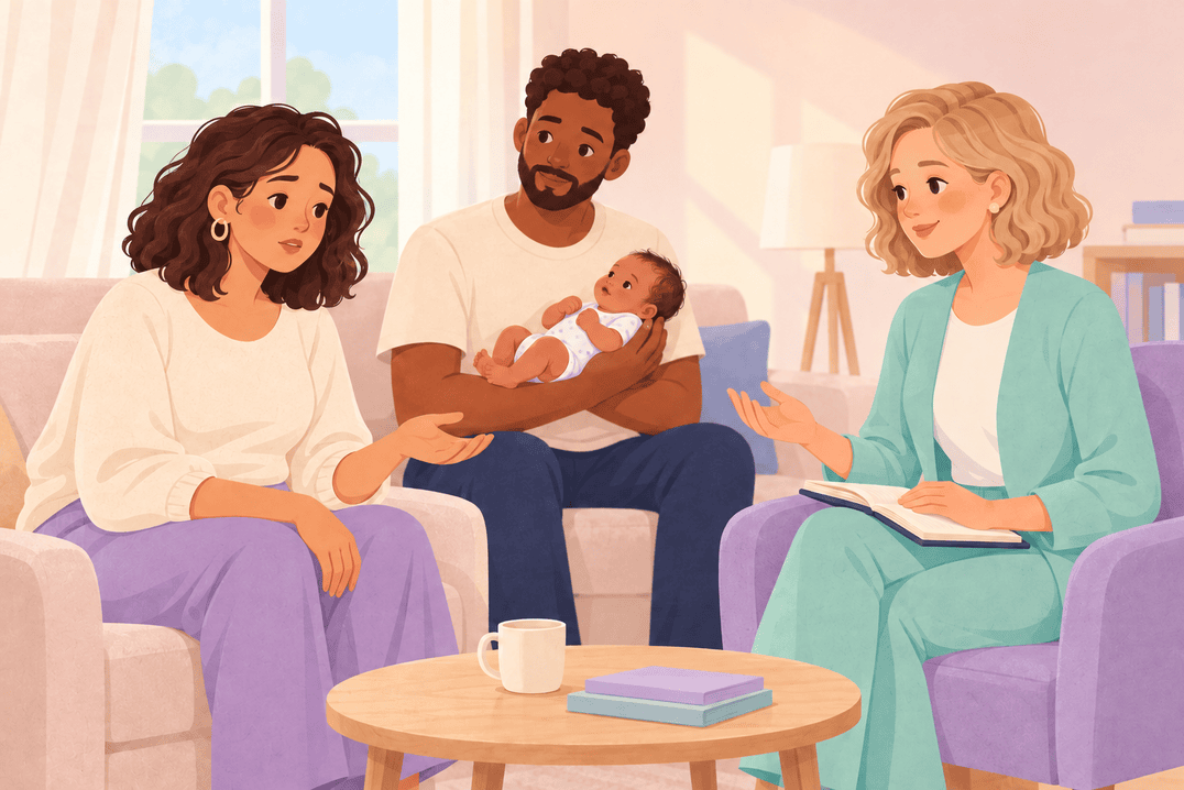 Illustration about postpartum anxiety