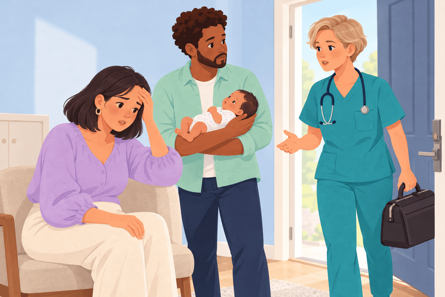 Illustration about postpartum psychosis